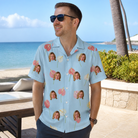 Real-life photo of someone wearing Men's Spatha Spark Custom Face Hawaiian Shirt — custom faces printed all-over