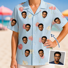 Woman wearing Women's Spatha Spark Custom Face Hawaiian Shirt — custom faces printed all-over