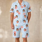 Model wearing Men's Spatha Spark Custom Face Shirt & Shorts Set printed with kids' faces