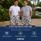Friends in matching Men's Flora Fiesta Custom Face Beach Shorts — a group gift photo