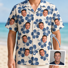 Man wearing Men's Flora Fiesta Custom Face Hawaiian Shirt — custom faces printed all-over