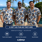 Friends in matching Men's Flora Fiesta Custom Face Hawaiian Shirt — a group gift photo