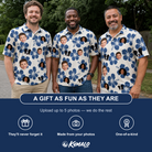 Friends in matching Men's Flora Fiesta Custom Face Polo Shirt — a group gift photo
