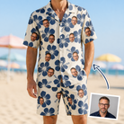 Man wearing Men's Flora Fiesta Custom Face Shirt & Shorts Set — custom faces printed all-over
