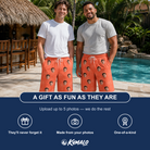 Friends in matching Men's Tiki Treetops Custom Face Beach Shorts — a group gift photo