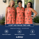 Friends in matching Women's Tiki Treetops Custom Face V-Neck Dress — a group gift photo