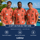 Friends in matching Men's Tiki Treetops Custom Face Hawaiian Shirt — a group gift photo
