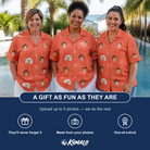 Friends in matching Women's Tiki Treetops Custom Face Hawaiian Shirt — a group gift photo