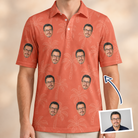 Man wearing Men's Tiki Treetops Custom Face Polo Shirt — custom faces printed all-over