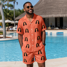 Real-life photo of someone wearing Men's Tiki Treetops Custom Face Shirt & Shorts Set — custom faces printed all-over