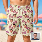 Man wearing Men's Velvet Vines Custom Face Beach Shorts — custom faces printed all-over