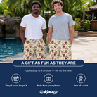 Friends in matching Men's Velvet Vines Custom Face Beach Shorts — a group gift photo