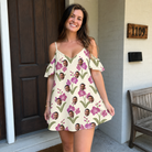 Real-life photo of someone wearing Women's Velvet Vines Custom Face Off-Shoulder Dress — custom faces printed all-over