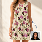 Woman wearing Women's Velvet Vines Custom Face Tank Dress — custom faces printed all-over