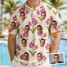 Man wearing Men's Velvet Vines Custom Face Polo Shirt — custom faces printed all-over