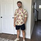 Real-life photo of someone wearing Men's Velvet Vines Custom Face Polo Shirt — custom faces printed all-over