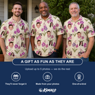 Friends in matching Men's Velvet Vines Custom Face Polo Shirt — a group gift photo