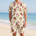 Model wearing Men's Velvet Vines Custom Face Shirt & Shorts Set printed with kids' faces