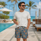 Real-life photo of someone wearing Men's Lily Limelight Custom Face Beach Shorts — custom faces printed all-over