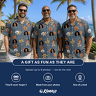 Friends in matching Men's Lily Limelight Custom Face Hawaiian Shirt — a group gift photo
