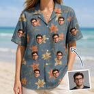 Woman wearing Women's Lily Limelight Custom Face Hawaiian Shirt — custom faces printed all-over