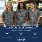 Friends in matching Women's Lily Limelight Custom Face Hawaiian Shirt — a group gift photo