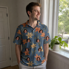 Real-life photo of someone wearing Men's Lily Limelight Custom Face Polo Shirt — custom faces printed all-over