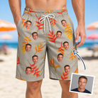 Man wearing Men's Bract Attack Custom Face Beach Shorts — custom faces printed all-over