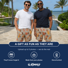 Friends in matching Men's Bract Attack Custom Face Beach Shorts — a group gift photo