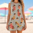 Model wearing Women's Bract Attack Custom Face Tank Dress printed with kids' faces