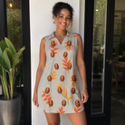 Real-life photo of someone wearing Women's Bract Attack Custom Face V-Neck Dress — custom faces printed all-over