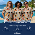 Friends in matching Women's Bract Attack Custom Face Hawaiian Shirt — a group gift photo