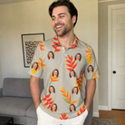 Real-life photo of someone wearing Men's Bract Attack Custom Face Polo Shirt — custom faces printed all-over