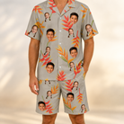 Model wearing Men's Bract Attack Custom Face Shirt & Shorts Set printed with kids' faces