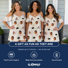 Friends in matching Women's Crimson Calyx Custom Face Off-Shoulder Dress — a group gift photo
