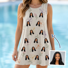 Woman wearing Women's Crimson Calyx Custom Face Tank Dress — custom faces printed all-over