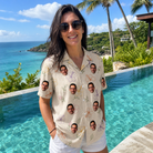 Real-life photo of someone wearing Women's Crimson Calyx Custom Face Hawaiian Shirt — custom faces printed all-over