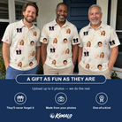Friends in matching Men's Crimson Calyx Custom Face Polo Shirt — a group gift photo