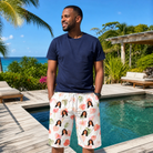Real-life photo of someone wearing Men's Anthurium Antics Custom Face Beach Shorts — custom faces printed all-over