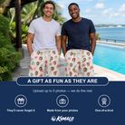 Friends in matching Men's Anthurium Antics Custom Face Beach Shorts — a group gift photo