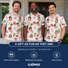Friends in matching Men's Anthurium Antics Custom Face Polo Shirt — a group gift photo