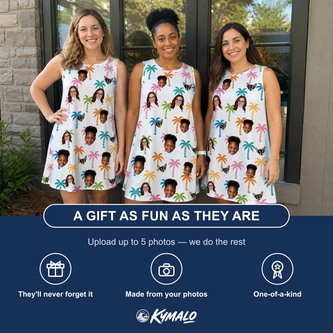 Friends in matching Women's Jungle Jive Custom Face Tank Dress — a group gift photo