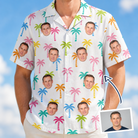 Man wearing Men's Jungle Jive Custom Face Hawaiian Shirt — custom faces printed all-over