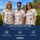 Friends in matching Women's Jungle Jive Custom Face Hawaiian Shirt — a group gift photo