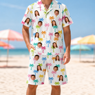 Model wearing Men's Jungle Jive Custom Face Shirt & Shorts Set printed with kids' faces