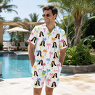 Real-life photo of someone wearing Men's Jungle Jive Custom Face Shirt & Shorts Set — custom faces printed all-over