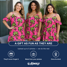 Friends in matching Women's Sunset Plumeria Custom Face Off-Shoulder Dress — a group gift photo