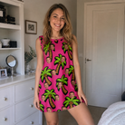 Real-life photo of someone wearing Women's Sunset Plumeria Custom Face Tank Dress — custom faces printed all-over