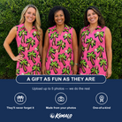 Friends in matching Women's Sunset Plumeria Custom Face V-Neck Dress — a group gift photo
