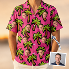 Man wearing Men's Sunset Plumeria Custom Face Hawaiian Shirt — custom faces printed all-over